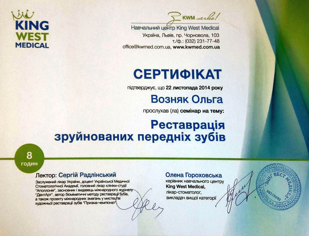 Сертифікат King West Medical